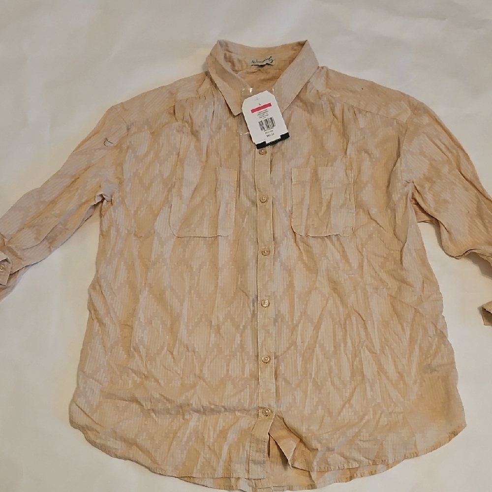 Wonderly Beige Patterned Casual Button-Down Shirt